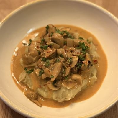 Pilzragout in Rahmsoße auf Kartoffelbrei